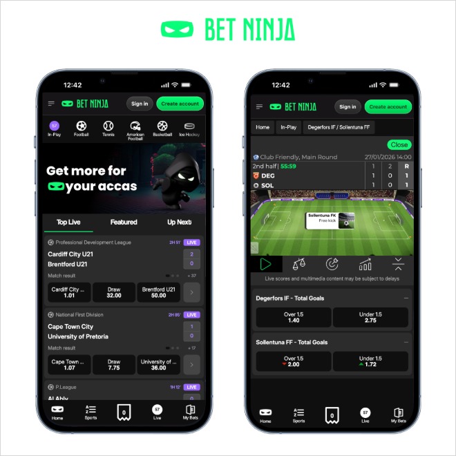 betninja screenshots on mobile on a white background