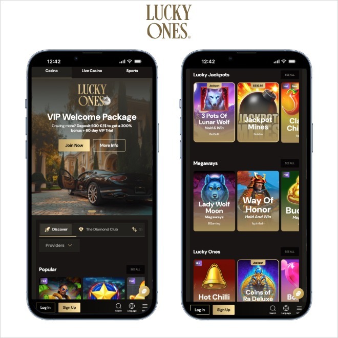 lucky Ones screenshot on mobiles on a white background